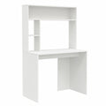 Scrivania con mensola bianca in legno 91 ¡Á 50 ¡Á 149 cm, compatta scrivania per computer con spazio per ufficio e casa ufficio, moderna scrivania