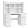 Scrivania con Libreria Superiore 6 Cassetti Ripiano Tastiera, Tavolo Lavoro PC Computer Bianco Moderno per Camera Ragazzi Studio Ufficio Smart