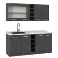 Vicco Cucina completa R-Line, Calce nera, antracite, 160 cm, 6 Moduli ¡¤ Piedini regolabili in altezza ¡¤ Piano di lavoro incl. ¡¤ Ante robuste ¡¤