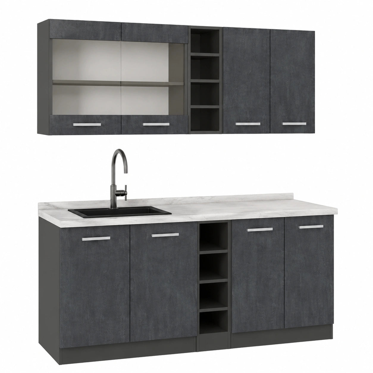 Vicco Cucina completa R-Line, Calce nera, antracite, 160 cm, 6 Moduli ¡¤ Piedini regolabili in altezza ¡¤ Piano di lavoro incl. ¡¤ Ante robuste ¡¤