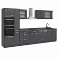 Vicco Cucina completa R-Line, Calce nera, antracite, 350 cm, 9 Moduli ¡¤ Piedini regolabili in altezza ¡¤ Piano di lavoro incl. ¡¤ Ante robuste ¡¤