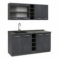 Vicco Cucina completa R-Line, Calce nera, antracite, 160 cm, 6 Moduli ¡¤ Piedini regolabili in altezza ¡¤ Senza piano di lavoro ¡¤ Ante robuste ¡¤