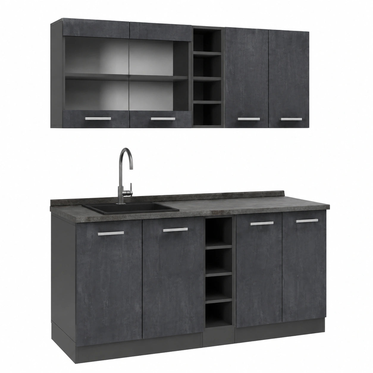 Vicco Cucina completa R-Line, Calce nera, antracite, 160 cm, 6 Moduli ¡¤ Piedini regolabili in altezza ¡¤ Senza piano di lavoro ¡¤ Ante robuste ¡¤