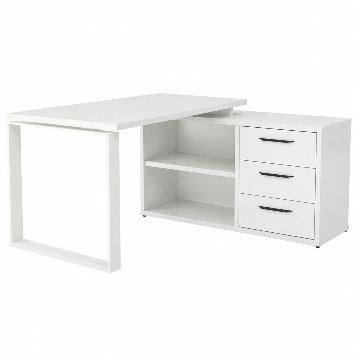 Scrivania della Linea DISEGNO con 3 Cassetti e 2 Vani, Scrivania Angolare con Cassetti e Libreria, (LxAxP) 170 ¡Á 75 ¡Á 140 cm, Colore Bianco Laccato