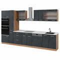 Vicco Cucina completa R-Line, Calce nera, Rovere dorato, 350 cm, 9 Moduli ¡¤ Piedini regolabili in altezza ¡¤ Piano di lavoro incl. ¡¤ Ante robuste ¡¤