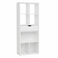 Libreria Bianca, Scaffale Soggiorno con 8 Vani Portaoggetti, Mobile in Legno Salvaspazio con Cassetto, Portalibri da Terra Moderno per Camera