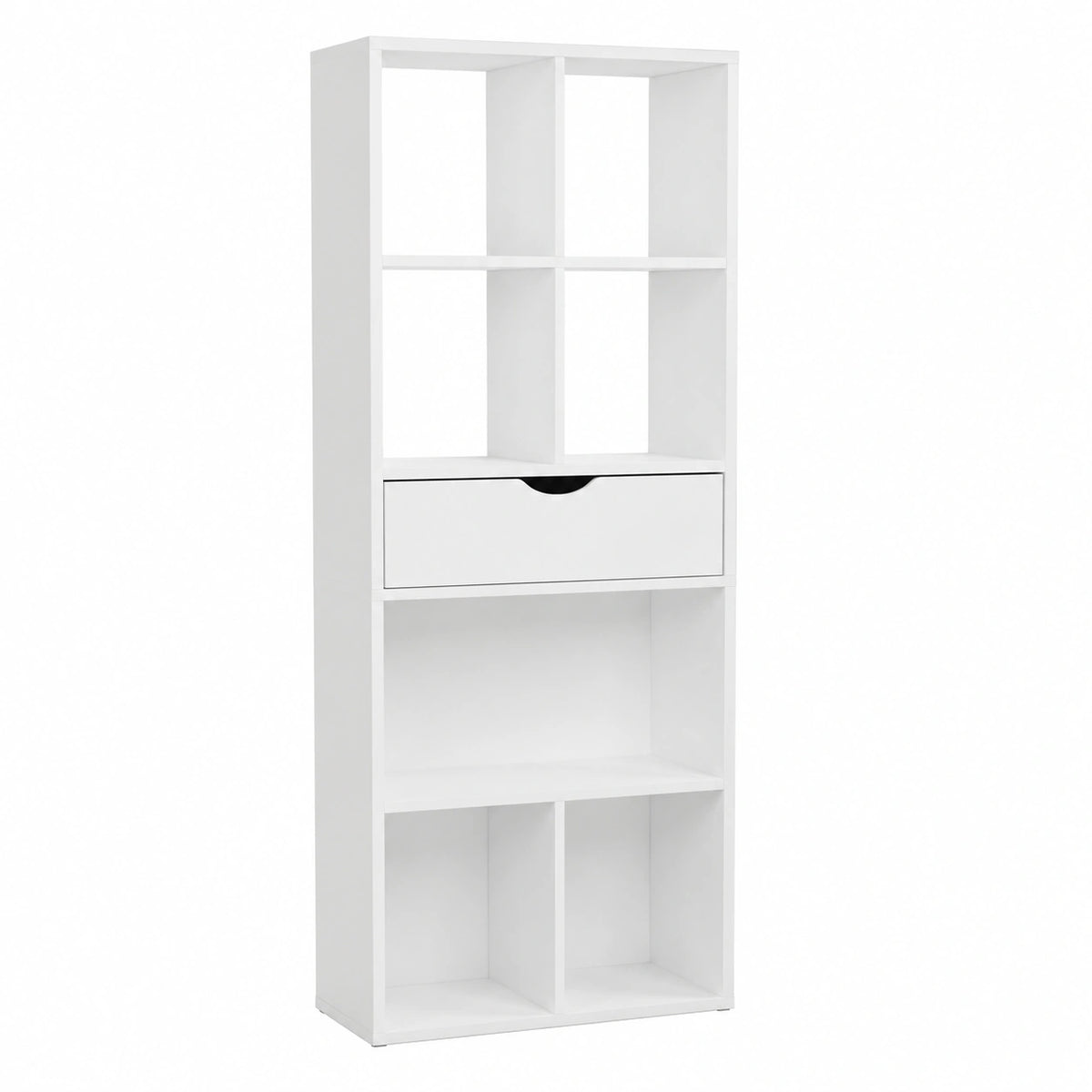 Libreria Bianca, Scaffale Soggiorno con 8 Vani Portaoggetti, Mobile in Legno Salvaspazio con Cassetto, Portalibri da Terra Moderno per Camera