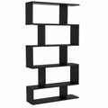 Scaffale Libreria a Forma di S, Portalibri a 6 Ripiani, in Legno Espositore Multifunzionale, con Antiribaltamento, 80 ¡Á 23 ¡Á 191 cm (Nero)