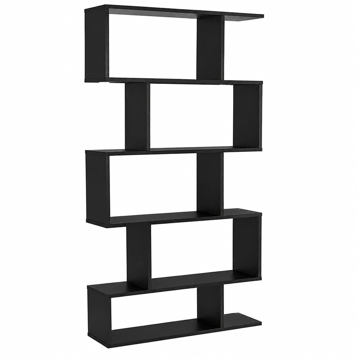 Scaffale Libreria a Forma di S, Portalibri a 6 Ripiani, in Legno Espositore Multifunzionale, con Antiribaltamento, 80 ¡Á 23 ¡Á 191 cm (Nero)