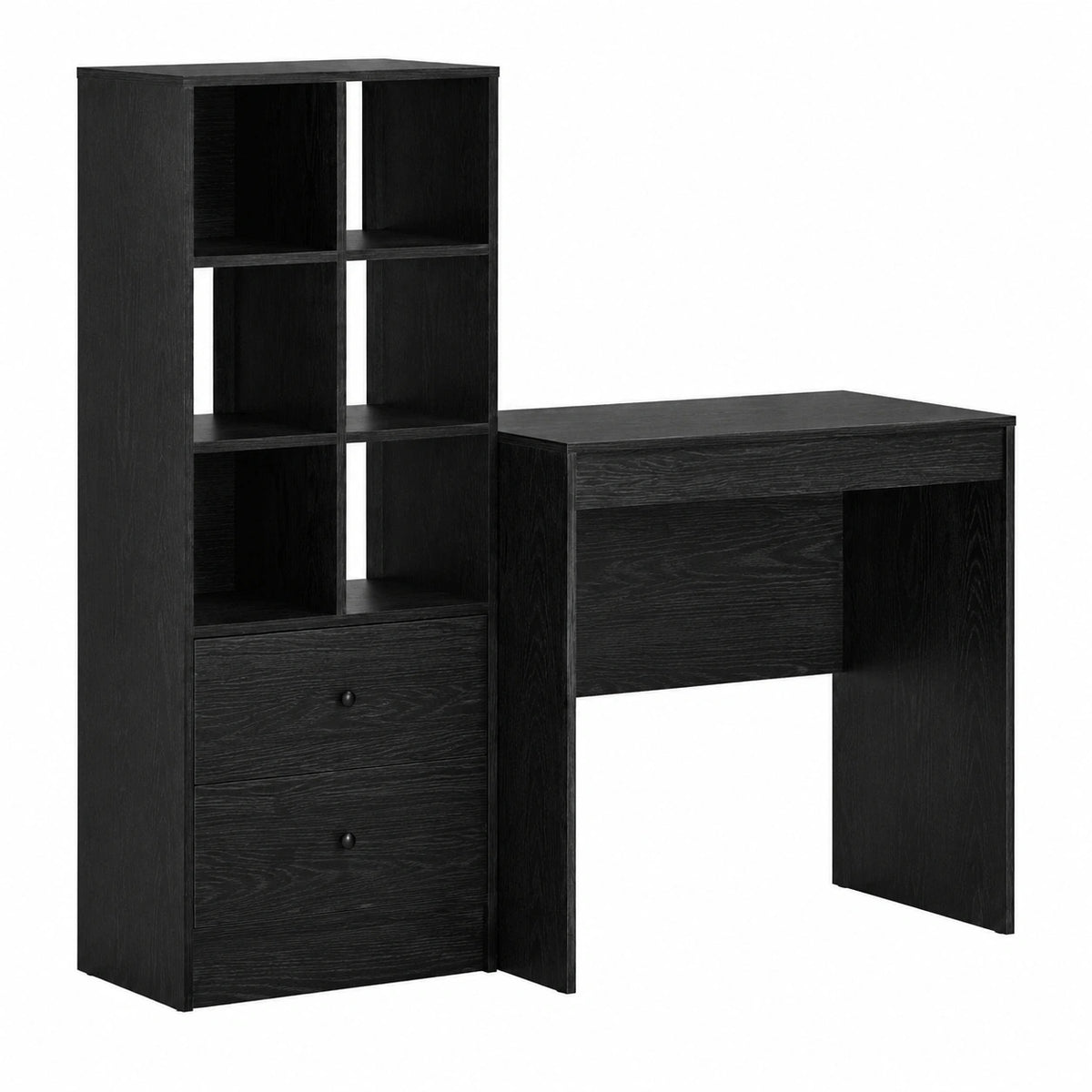Credenza con 2 cassetti, effetto rovere nero, 115,5 ¡Á 50 ¡Á 127 cm, moderna postazione di lavoro e spazio di archiviazione, robusta e durevole per casa