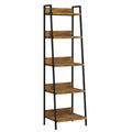 Libreria a 6 Ripiani, Scaffale con 4 Ganci Industriale, Scaffale a Scala in MDF e Metallo per Soggiorno, Cucina, Studio