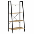 Scaffale a Scala in Legno Libreria a 4 Ripiani, per Soggiorno Fioriera Balcone, 60 ¡Á 35 ¡Á 148 cm Rovere Chiaro+Nero